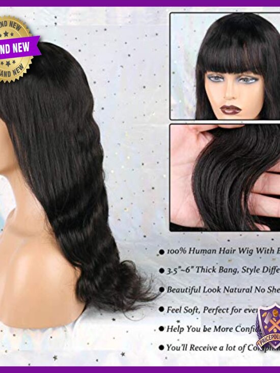 20 Inch Brazilian Body Wave Human Hair Wig with Fringe, Virgin Hair main image 7